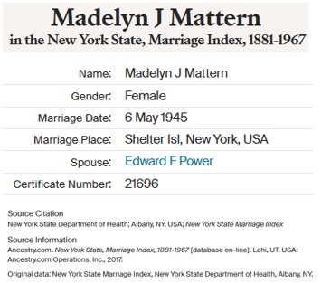 Madelyn Mattern and Edward Power Marriage