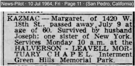 Margaret Kazmac Obituary