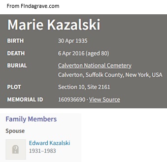 Marie Lo Piccolo Kazalski Cemetery Record