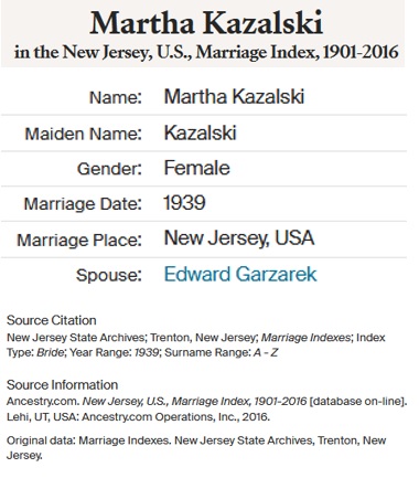 Martha Kazalski and Edward Garzarek Marriage