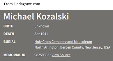 Michael Kazalski Cemetery Record