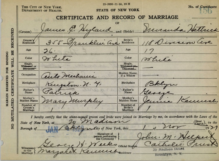 Miranda Hettrich and James Hyland Marriage Certificate