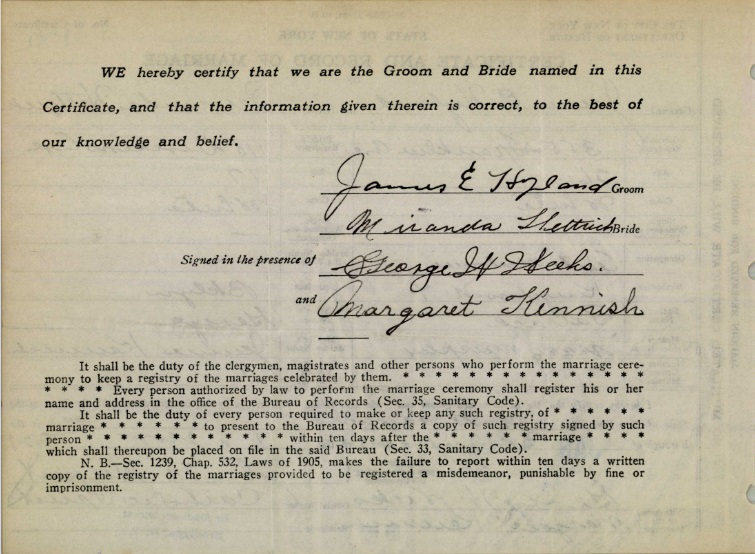 Miranda Hettrich and James Hyland Marriage Certificate