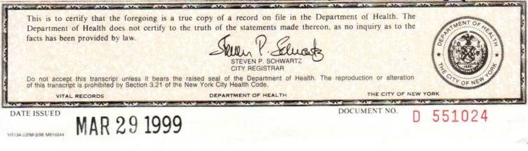Miranda Kennish Leier's Certificate of Death