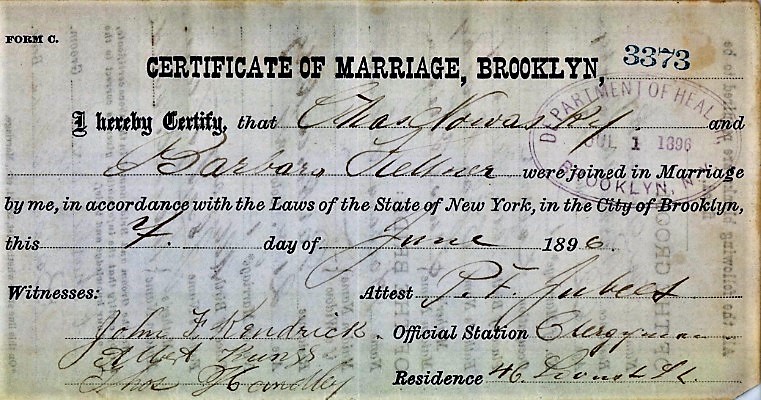 Certificate of Marriage for Charles Nowasky and Barbara Kellner