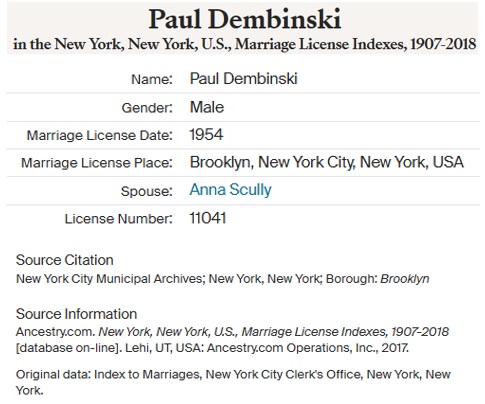 Paul Dembinski Jr. and Anna Scully Marriage Index