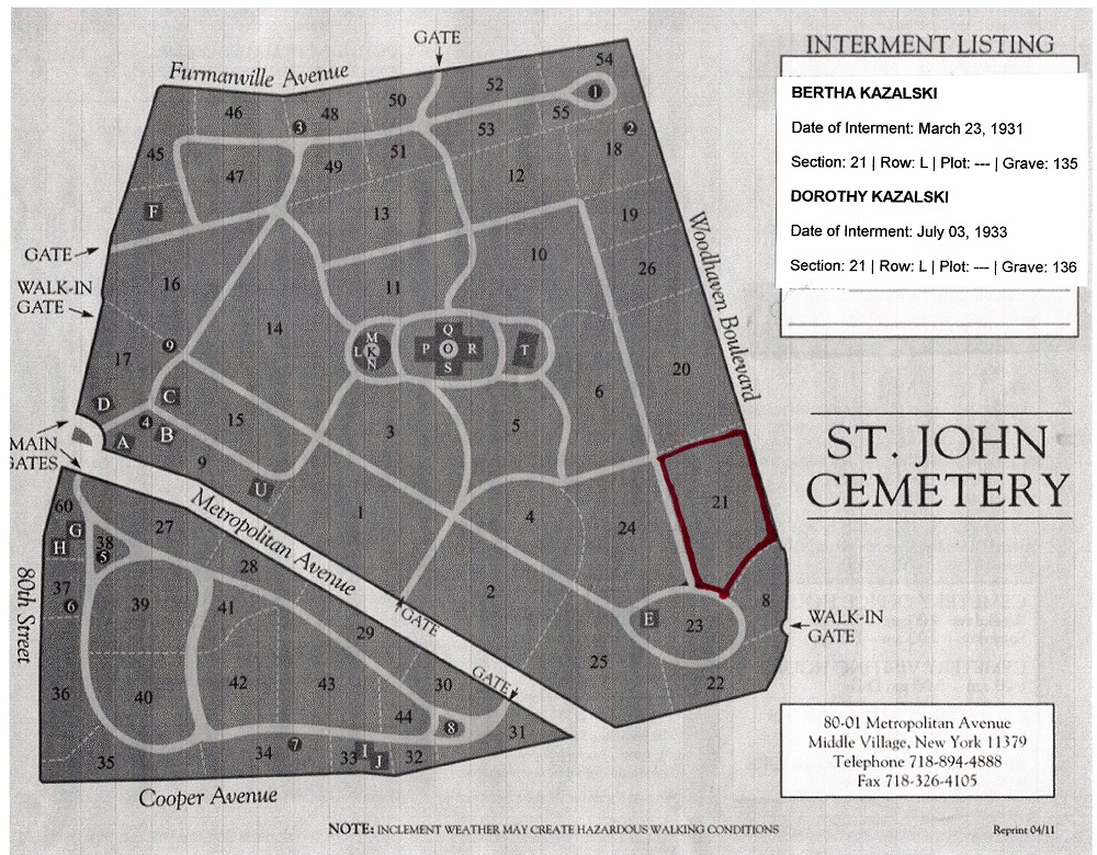 The Saint John's Cemetery Graves of Bertha and Dorothy Kazalski