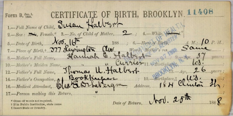 Susan Halbert Birth Certificate