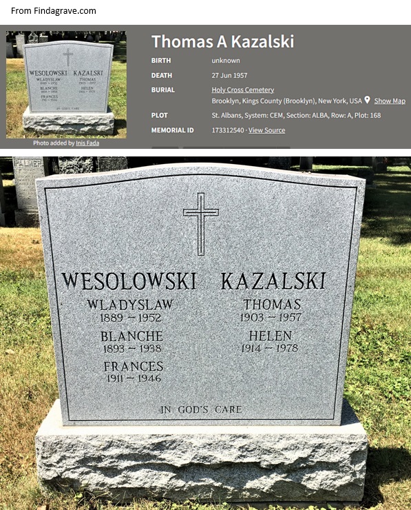 >Thomas Kazalski Cemetery Record