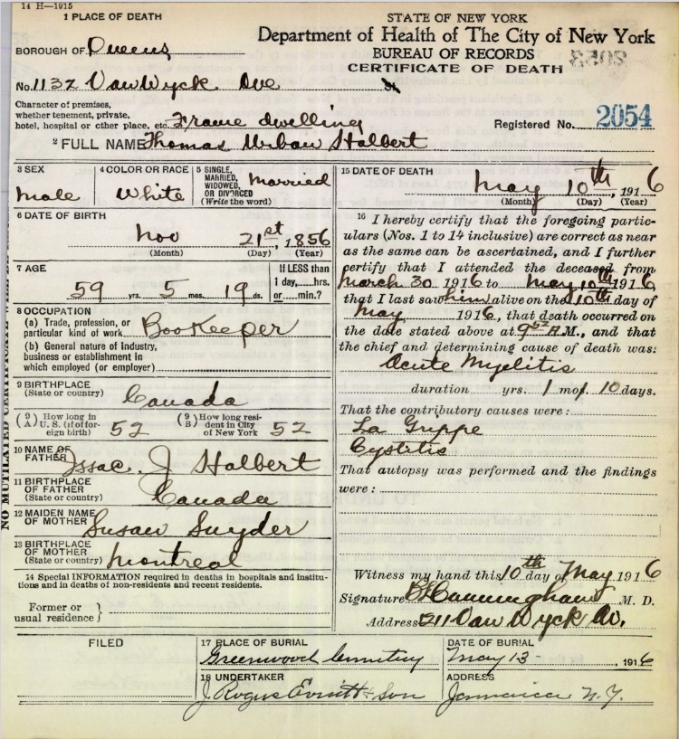 Thomas Urban Halbert Death Certificate