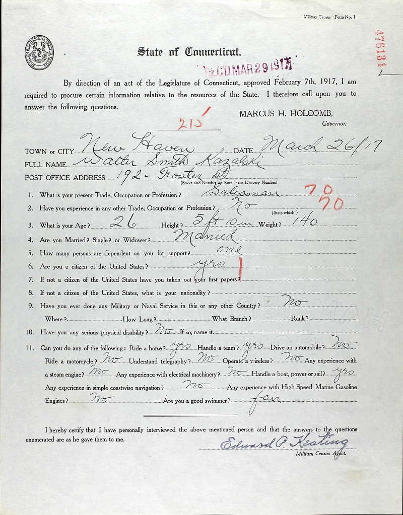 Walter E. Kazalski Military Record