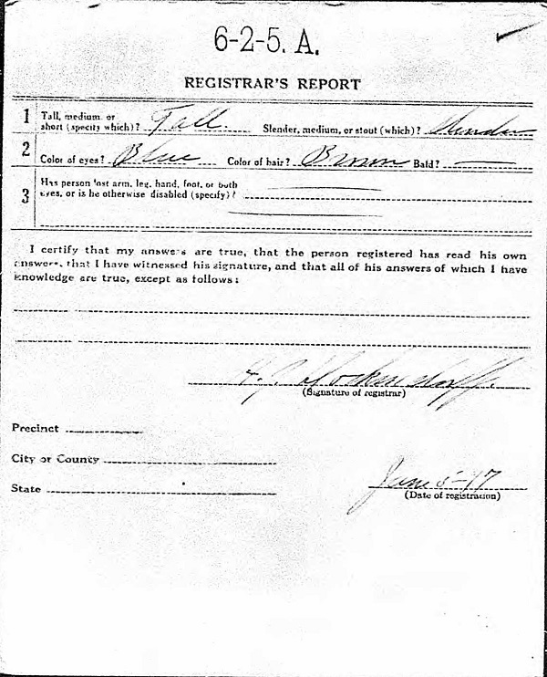 Walter E. Kazalski WW1 Draft Registration