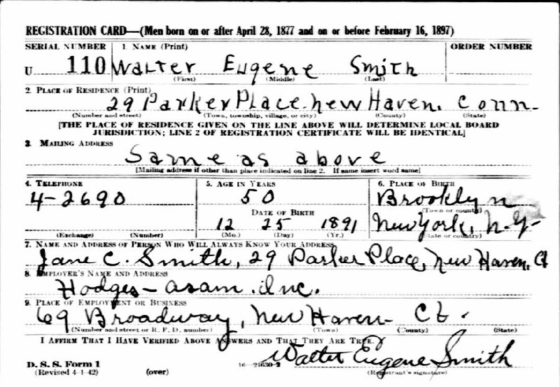 Walter E. Kazalski WW2 Draft Registration