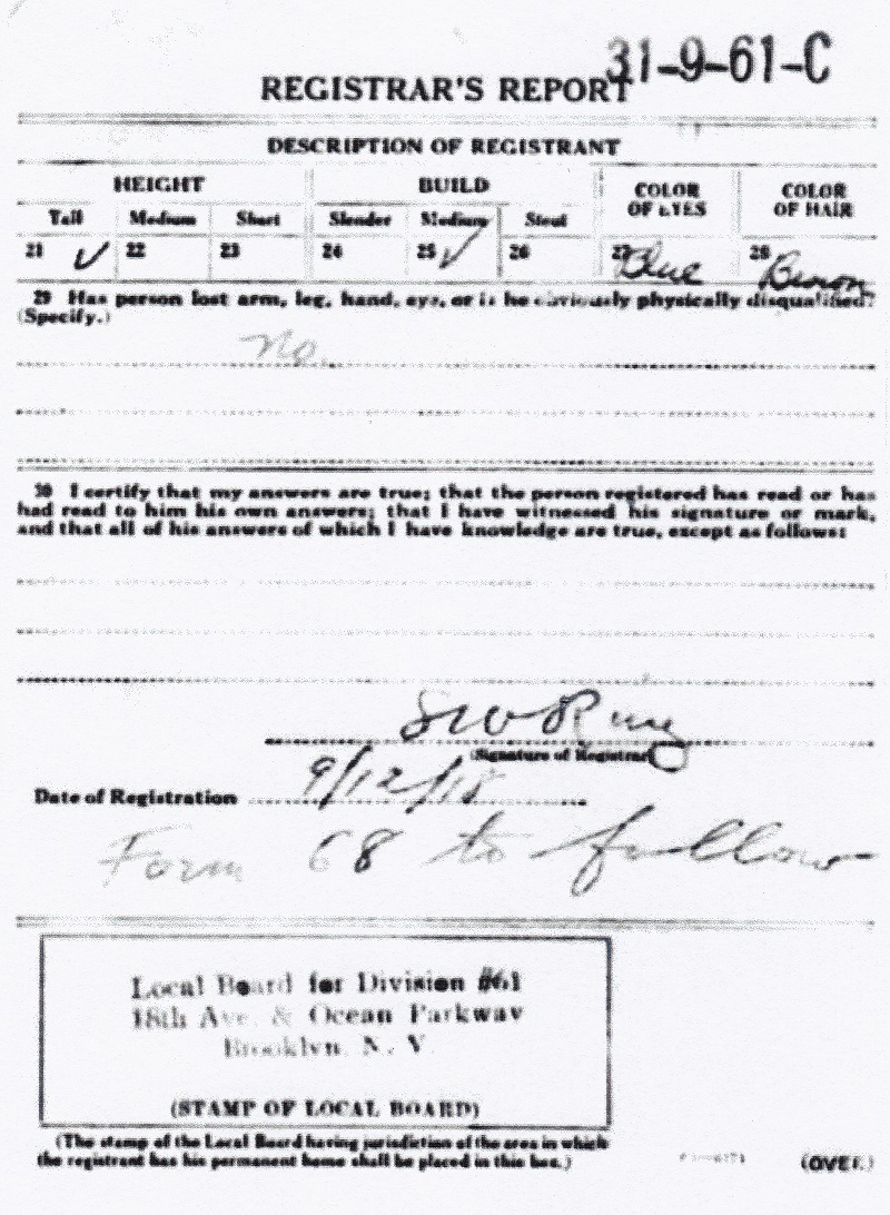 William Leier's World War I Draft Registration Card
