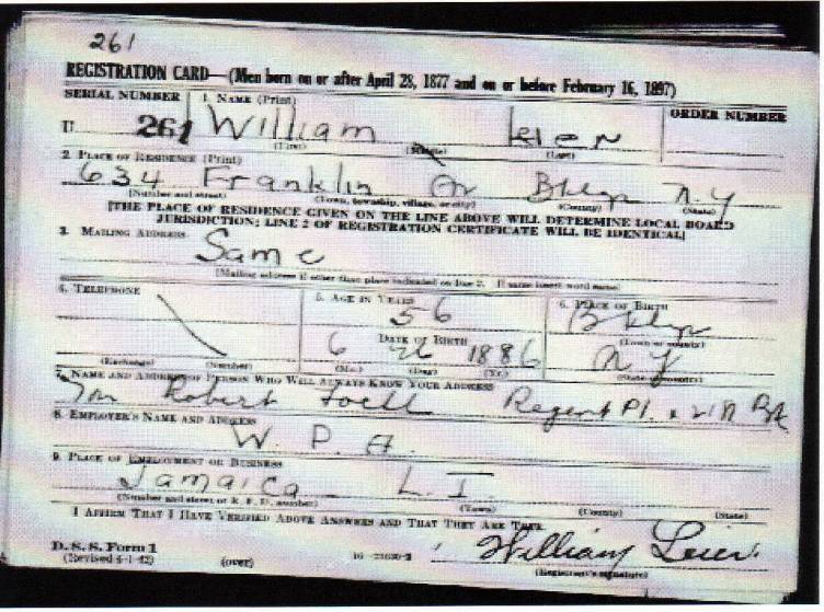 William Leier's World War II Draft Registration Card