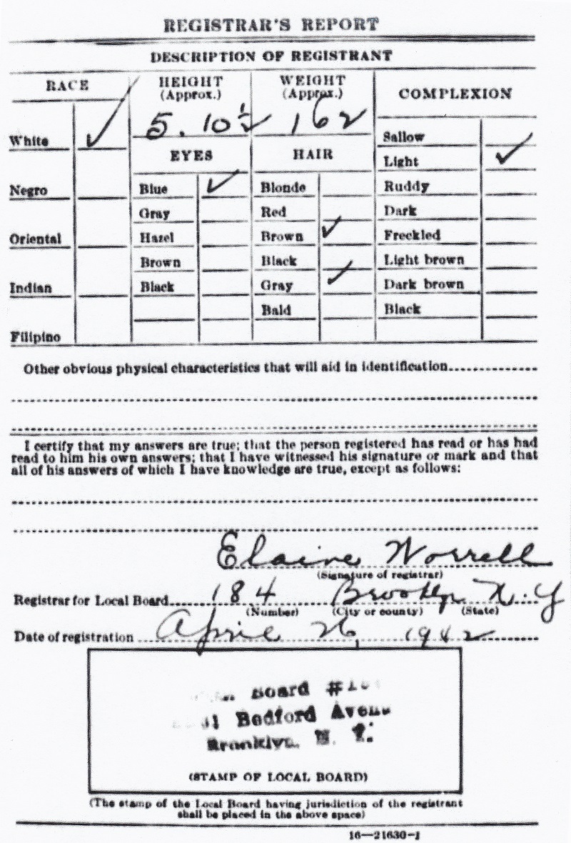 William Leier's World War II Draft Registration Card