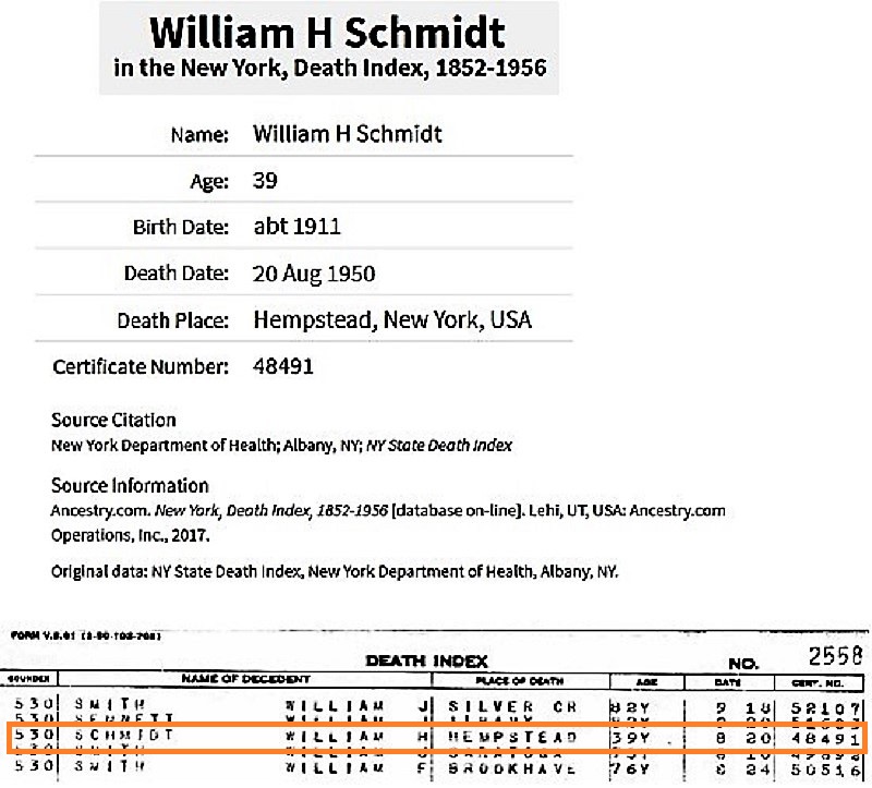 William H. Schmidt Death Index
