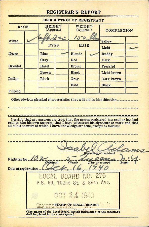 William H. Schmidt's WW2 Draft Registration