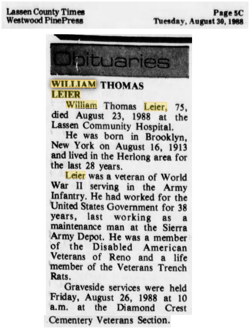 William Thomas Leier's Obituary