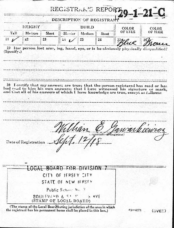 Walter Kazalski's World War I Draft Registration Card