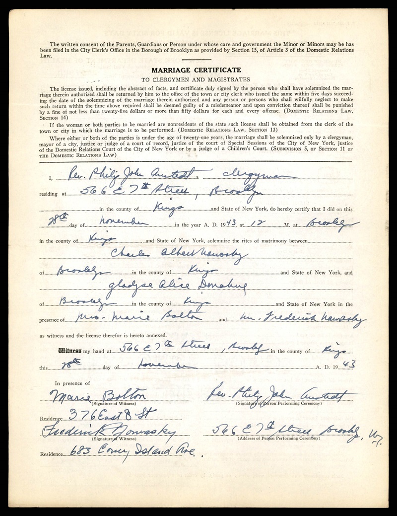 Charles Nowasky III and Gladys Riedel Donahue Marriage