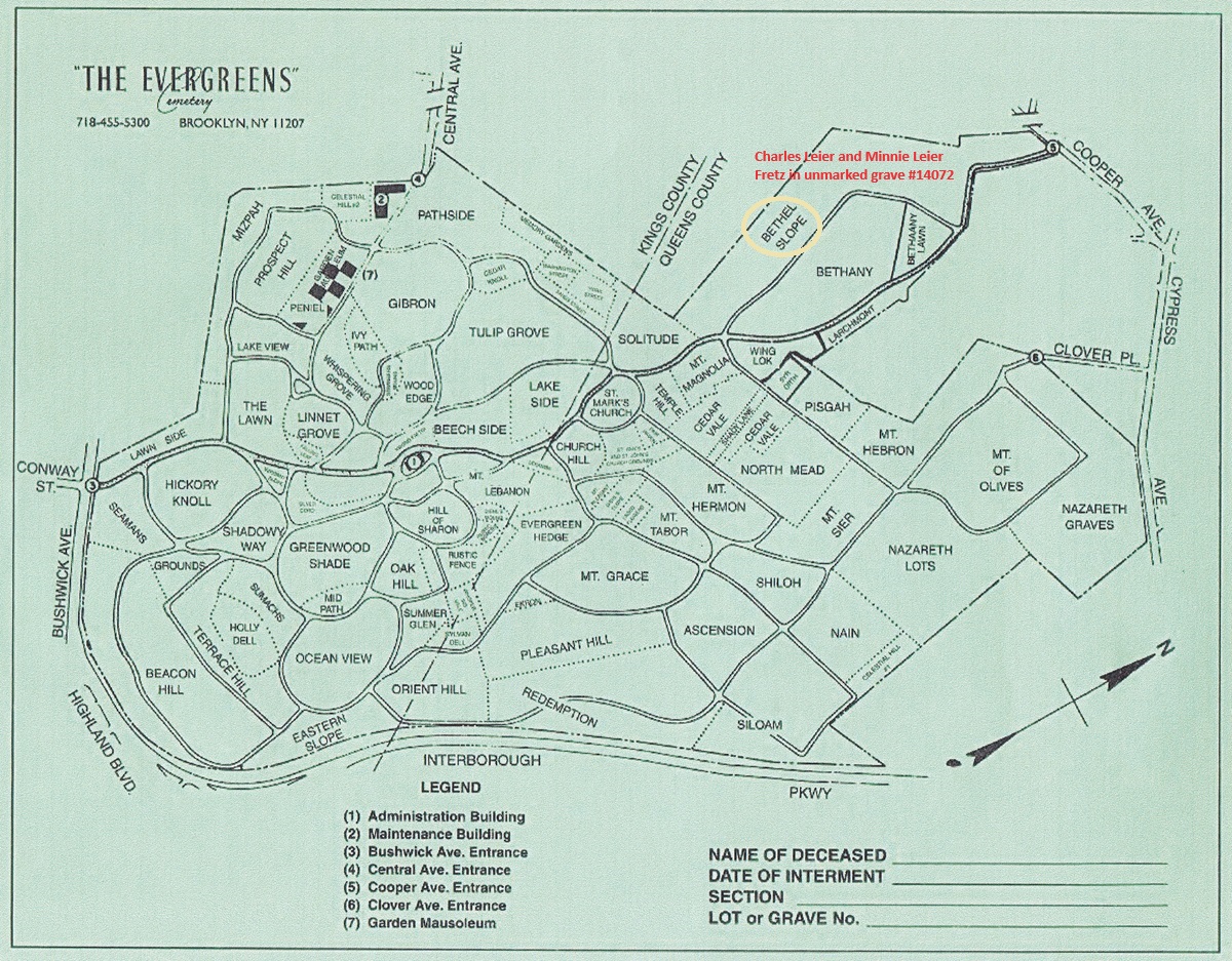 The Evergreens Cemetery Grave of Charles Leier and Minnie Leier Fretz
