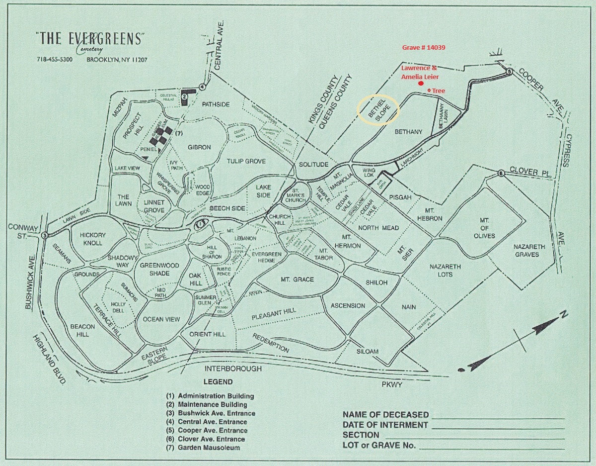 The Evergreens Cemetery Grave of Lawrence and Amelia Leier