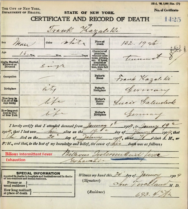 Frank Kazalski Death Certificate