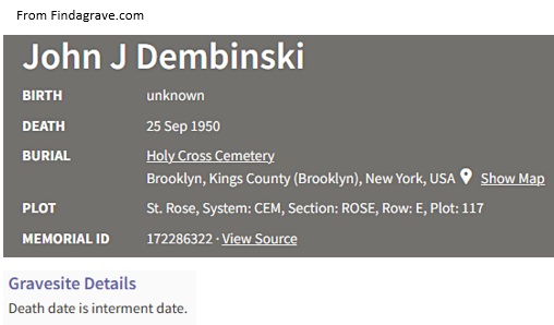 John Dembinski Cemetery Record