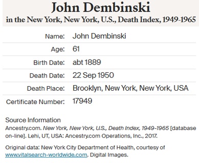 John Dembinski Death Index