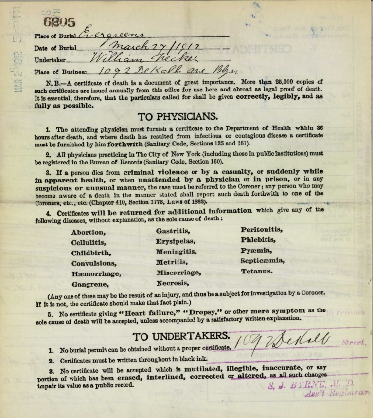 Katherine Kuntze's Death Certificate