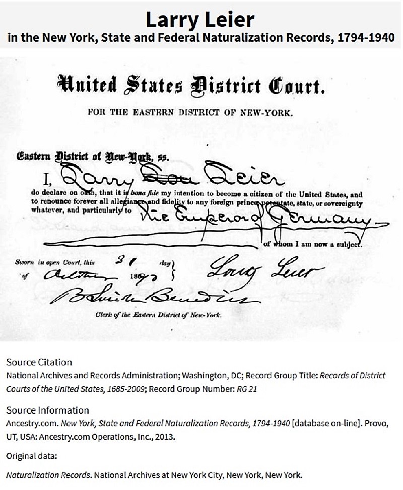 Longinus (Lawrence) Leier Naturalization Record