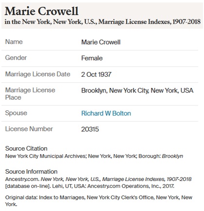 Marie Nowasky and Richard Bolton Marriage License